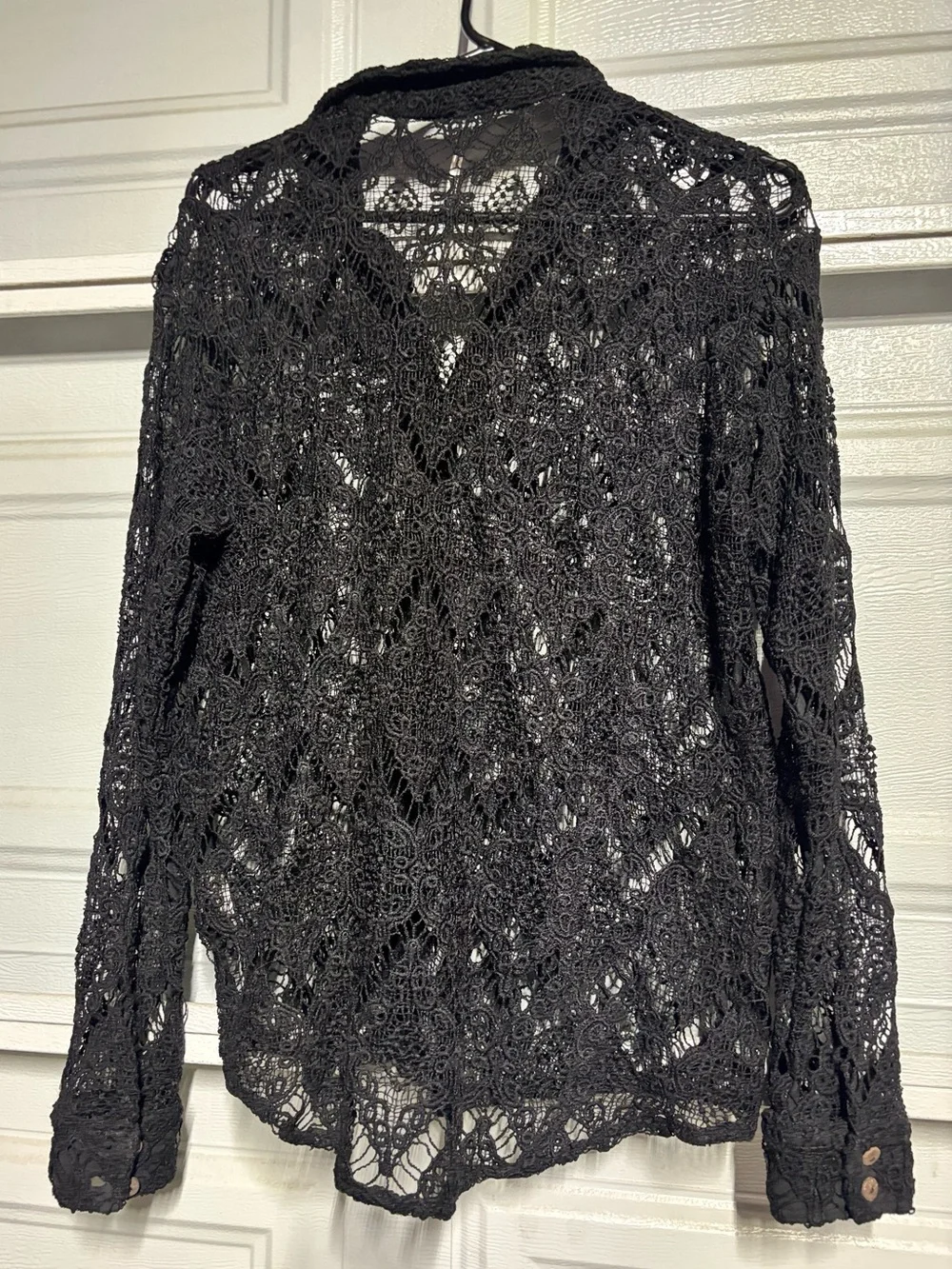 Free People Black Crochet Lace Button-Down Top